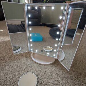 Lighted Trifold Makeup Mirror • LED Vanity Mirror • Magnification • Touch Contro